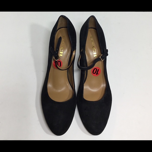 Shoes - Coach Suede Black Goldie Mary Jane Platform Pumps.